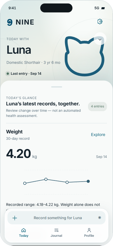 NINE App Interface — Luna's Clinical Health Dashboard